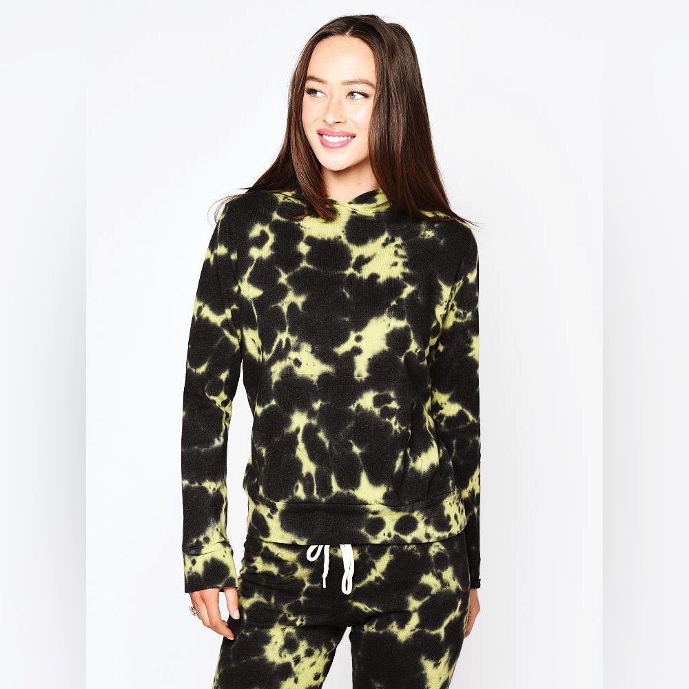 Monrow Vintage Hoodie Blk Out Tie Dye in Citron Size S